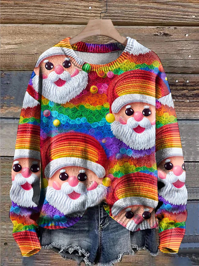 Autumn and Winter Santa Claus Round Neck Sweatshirt Ladies Color3D Printed Unisex Christmas Tops