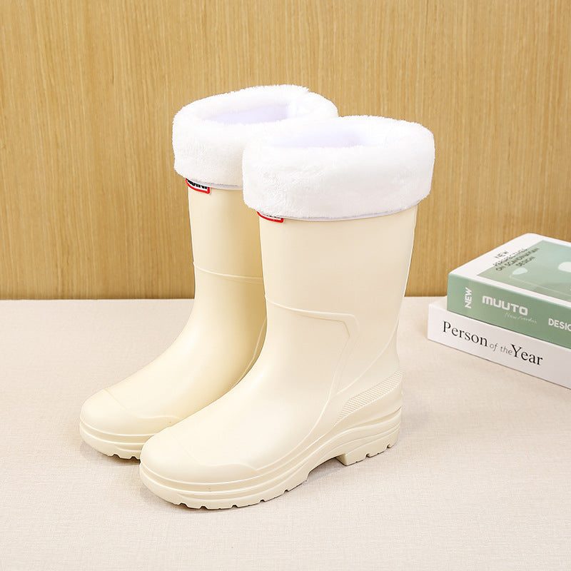 Long Tube Rain Boots for Women, Fashionable Cuffed Outdoor Lightweight Waterproof Shoes, Soft and Durable Rubber Boots for Japan Airlines Foreign Trade