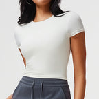 New Casual Sportswear t Women's Slim Fit Quick-Dry Barely-There Feel Fitness Top Shirt Running Yoga Short Sleeve