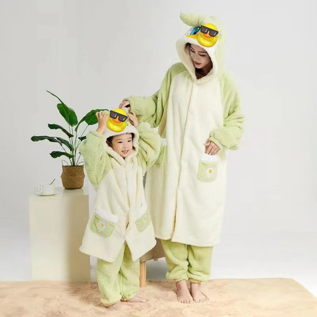 Autumn Winter Little Yellow Chicken One-Piece Pajamas Funny Cute Coral Fleece Couple Robe Unisex Homewear
