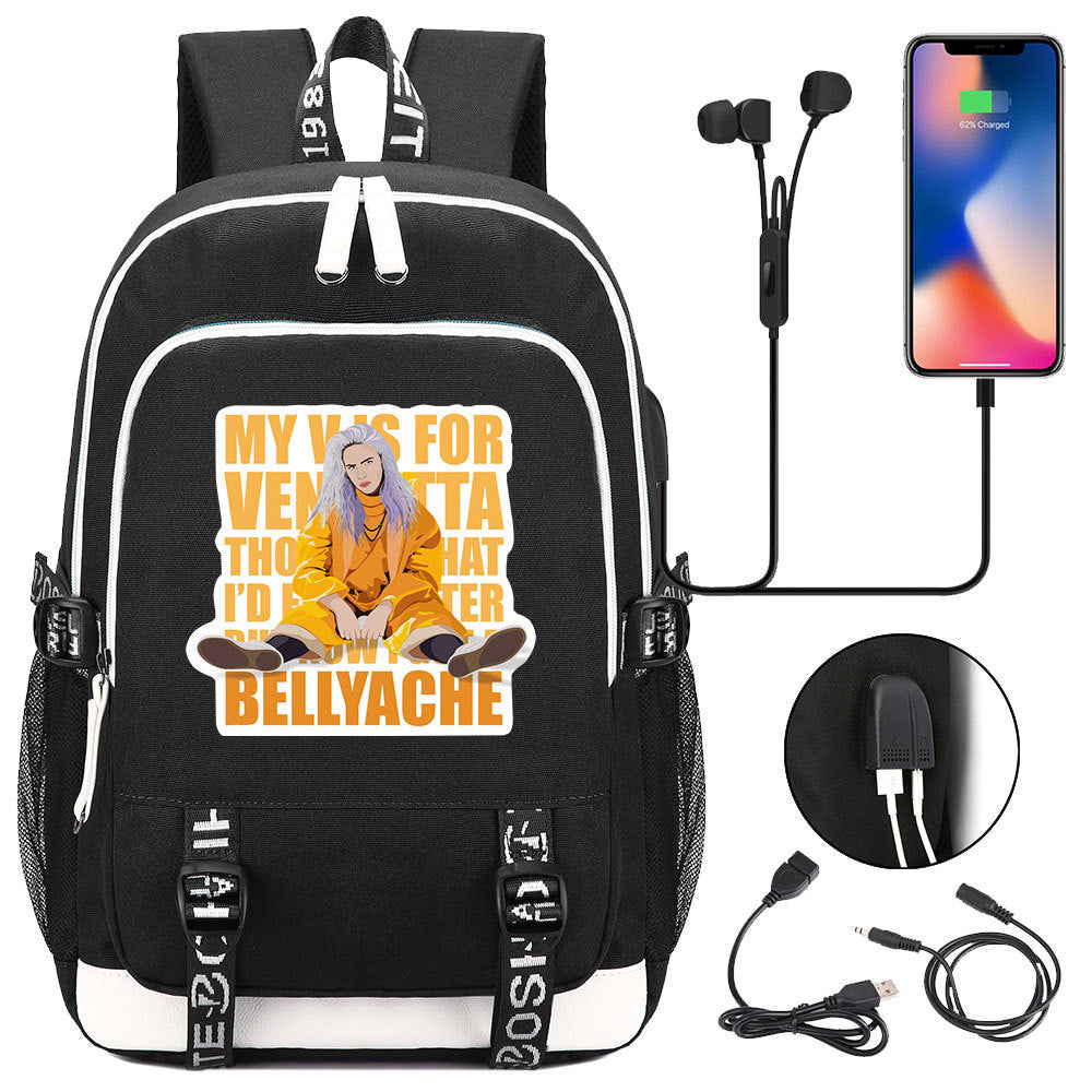 Celebrity Style Trend Billie Teenage Primary and Secondary School Students Schoolbag USB Men's and Women's Casual Backpack