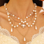 Celebrity Style Jewelry Niche Design Hot Girl Imitation Pearl Tassel Heart Cross Butterfly Versatile Necklace for Women