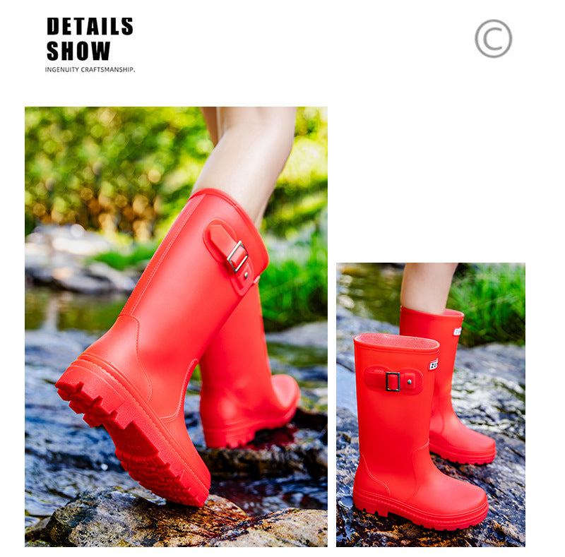 Star Custom Fashion Korean Style Women's High Tube Rain Boots Non-Slip Waterproof Wear-Resistant Long Tube Water Boots Adult Rubber Shoes