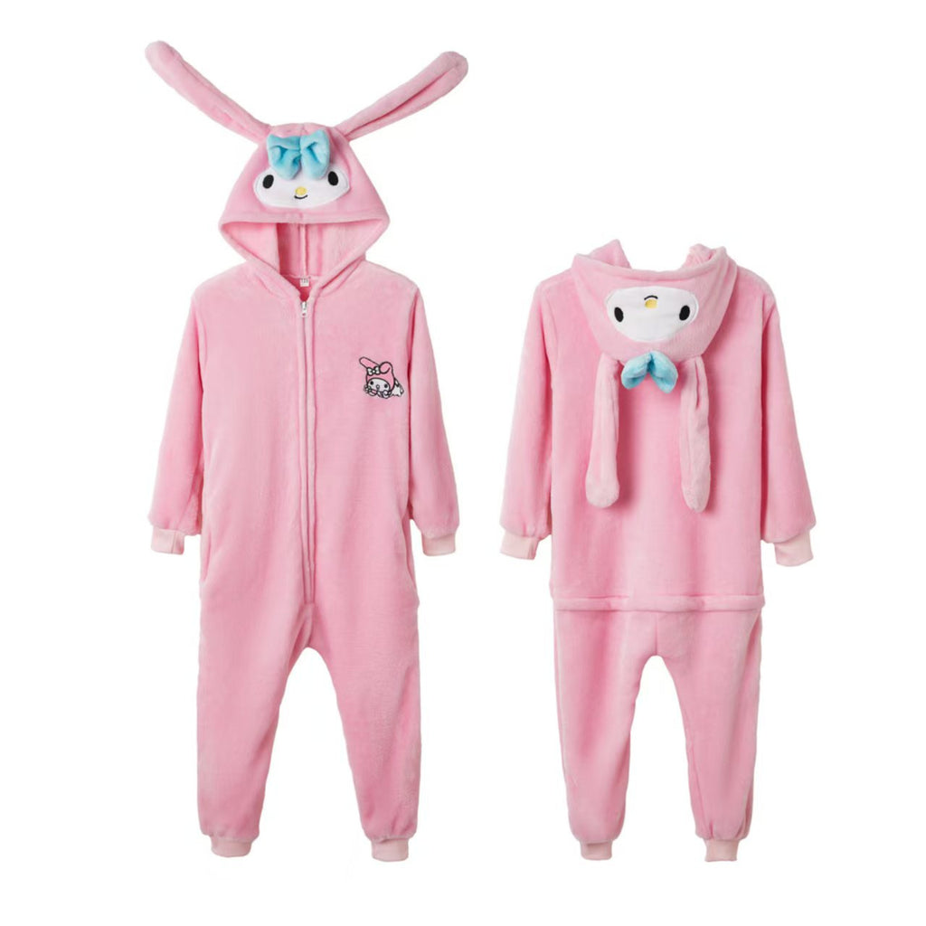 Autumn Winter Children's Rogue Rabbit Cartoon Anime Star Rabbit One-Piece Pajamas Pink Rabbit Unisex Couple Homewear Flannel