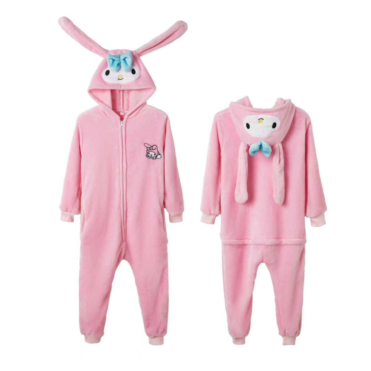 Autumn Winter Children's Rogue Rabbit Cartoon Anime Star Rabbit One-Piece Pajamas Pink Rabbit Unisex Couple Homewear Flannel