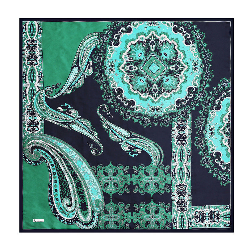 Same Style as Stars2025New Paisley Small Cashew Deformed Insect Satin70Silk Scarf Scarf Headscarf Fashion Design Small Water Drop Square Scarf Decoration Matching Headscarf