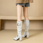 33-52Plus Size Autumn Winter Women's Boots with Belt Buckle, Thick High Heel, Knee-High Long Boots H776
