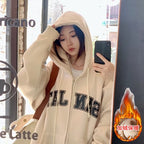 Fleece-Lined Cardigan Hooded Sweatshirt for Women, New Loose Casual Lazy Style for Autumn and Winter, Versatile Outerwear