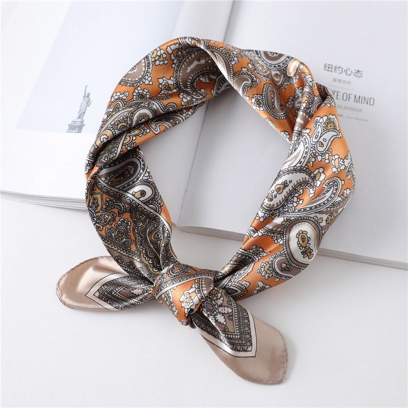 Same Style as Stars2025New Paisley Small Cashew Deformed Insect Satin70Silk Scarf Scarf Headscarf Fashion Design Small Water Drop Square Scarf Decoration Matching Headscarf