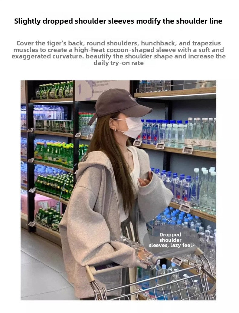 Early Autumn Women's Sweatshirt Jacket2025Spring and Autumn New Style Hooded Loose Casual Cardigan Thin Sports Fleece Top