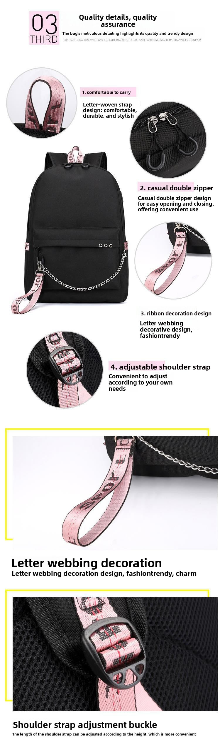 Same Style as Stars Billie Backpack Star l Empty USB Rechargeable Travel Backpack Student School Bag