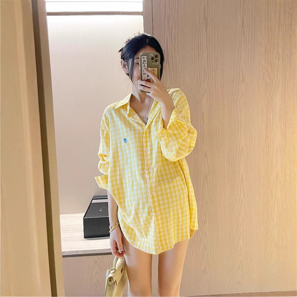 RL Raff Little Pony Logo Embroidered Long Sleeve Plaid Shirt for Women POLO Cotton Sun Protection Shirt Spring Summer Casual Top