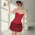 Autumn New Sleeveless Tube Top Waist-Cinching Sexy Backless Fashion Bodycon Dress for Women