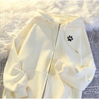 Trendy Brand Printed Hooded Sweatshirt for Women, Spring and Autumn Korean Style, Thin Loose Cardigan, Zipper Jacket, Versatile Student Top