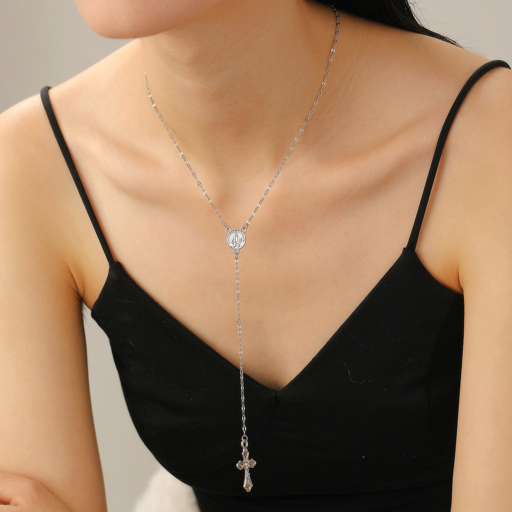 Celebrity Style Popular Cross Long Chain Necklace for Women Easter Trendy Jewelry Sexy Tassel Virgin Mary Pendant