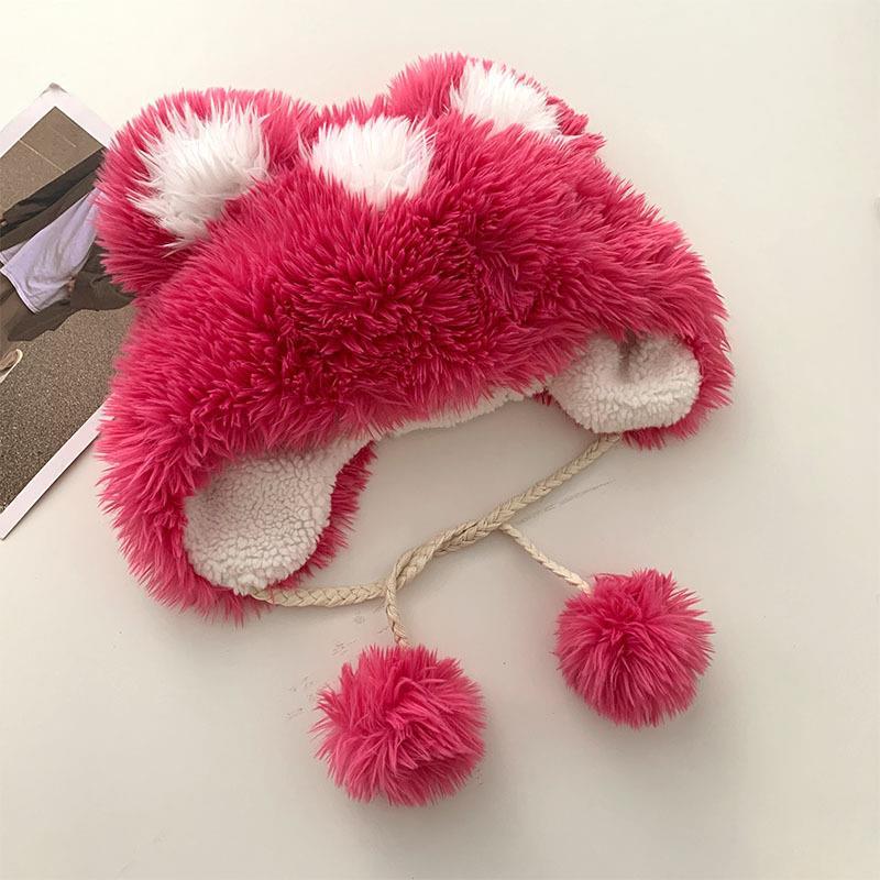 Women's Hat2024New Fluffy Cute Bear Thickened Warm Hat for Autumn and Winter, Big Head Circumference, Face Slimming Pullover Hat