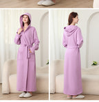 Autumn Winter Long Hooded Bathrobe Hotel Men Women Bathrobe Pajamas Homewear Long Sleeve Cross-Border Amazon One Piece Dropshipping