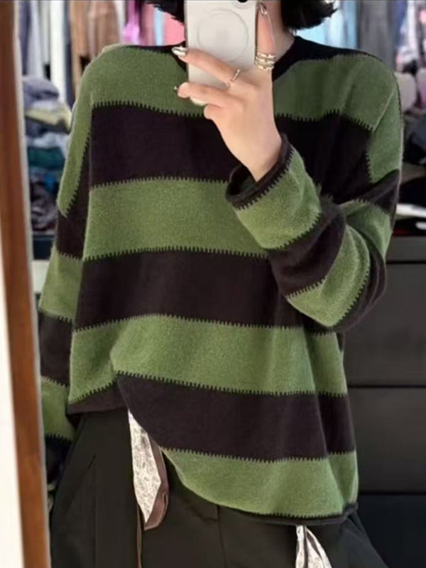 2025Trendy Hot Item100%Australian Pure Wool Sweater Loose Lazy Round Neck Knitted Sweater Autumn Winter Stylish Sweater