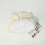 Korean Style Sweet Cute Cat Ear Knitted Hat for Women, Autumn and Winter Warm Ear Protection with Letter Patch, Versatile Knit Hat