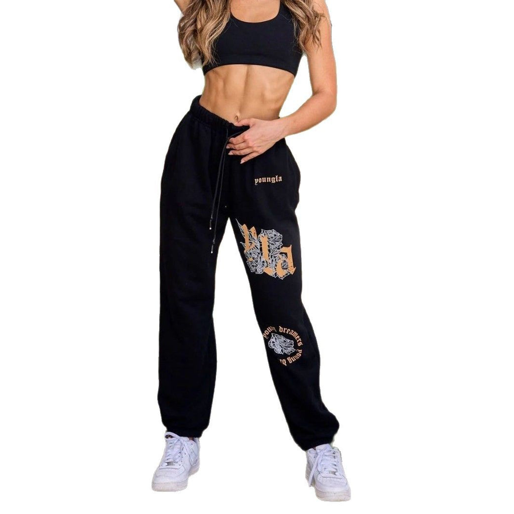 YOUNGLA Sports Pants Gym Bodybuilding Running Training Pants Cotton Terry Printed Jogger Pants Men