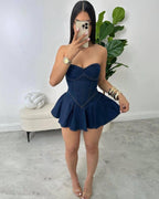 D8699Women's Fashion Sleeveless Tube Top Denim Sexy Hot Girl A Word mini Dress
