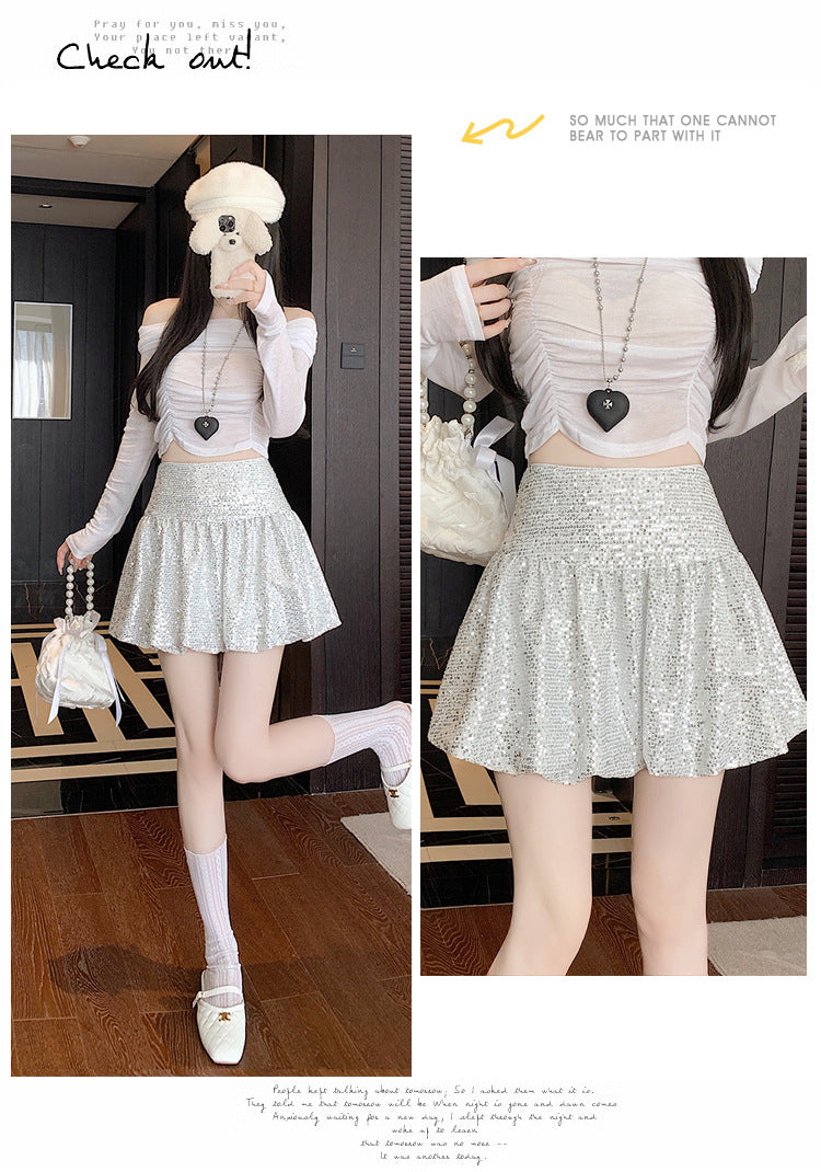 "Traitor" MV Vibe Sequin Skirt - Cream Coquette Mini
