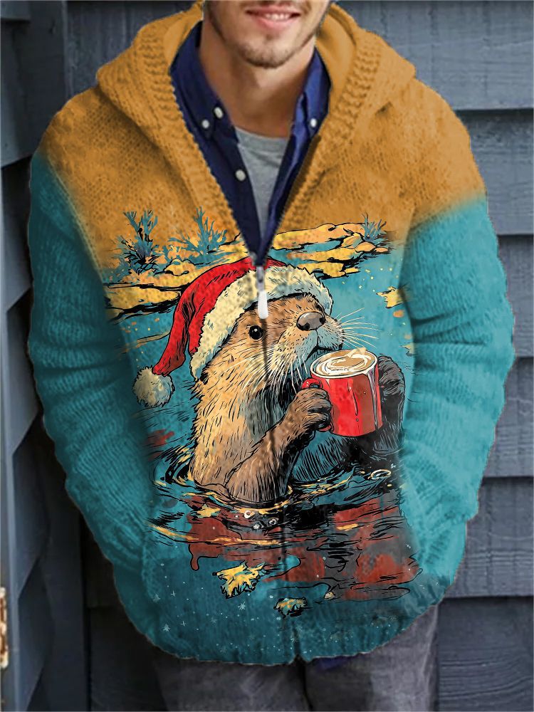 2025Hot Selling  Foreign Trade New Christmas3D Digital Printed Casual Zipper Hooded Jacket