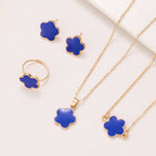Same Style as Stars2025New Five-leaf Clover Jewelry Set for Women Simple Petal Necklace Five-leaf Flower Bracelet Ring Earrings4Set shipped together for safety