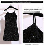 Sequin Strap Dress Little Black Dress Nightclub Black Slimming Sexy Disco Women's Short Dress Party Gathering Dress