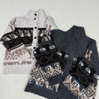 In Stock Korean Niche Trendy Brand Fair Isle Cardigan Coat for Women Loose Lazy Style High Neck Knitted Sweater