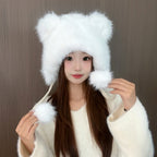 Little Bear Ear Protection Hat for Women, Autumn and Winter Warmth, Thickened with Fleece2025New Plush Cute Lei Feng Hat