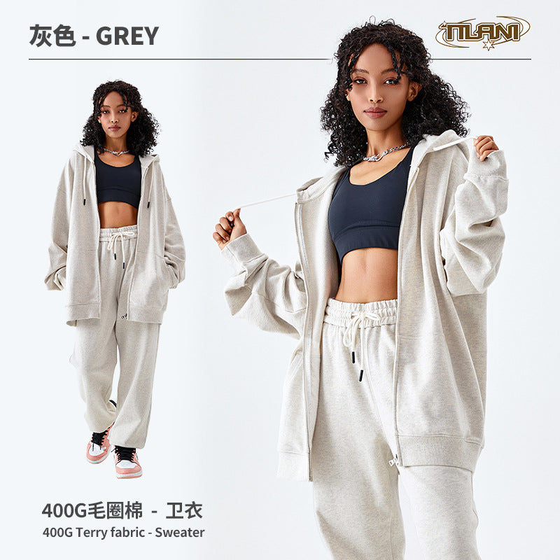 TILANI Men's Fashion Brand Dopamine400G Zipper Jacket Solid Color Unisex Cardigan Hooded Sweatshirt