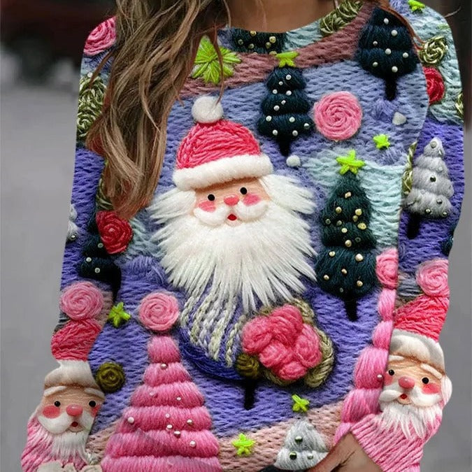 Autumn and Winter Santa Claus Round Neck Sweatshirt Ladies Color3D Printed Unisex Christmas Tops