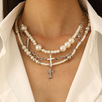 Celebrity Style Jewelry Niche Design Hot Girl Imitation Pearl Tassel Heart Cross Butterfly Versatile Necklace for Women