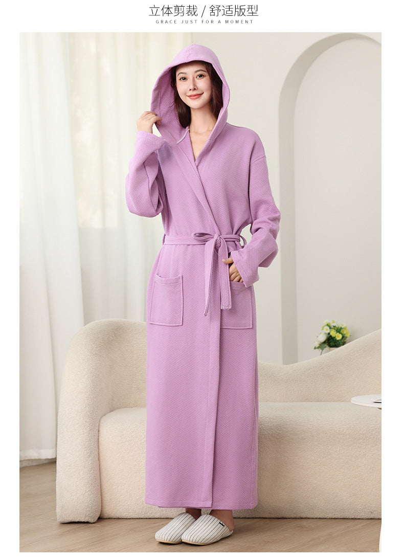 Autumn Winter Long Hooded Bathrobe Hotel Men Women Bathrobe Pajamas Homewear Long Sleeve Cross-Border Amazon One Piece Dropshipping