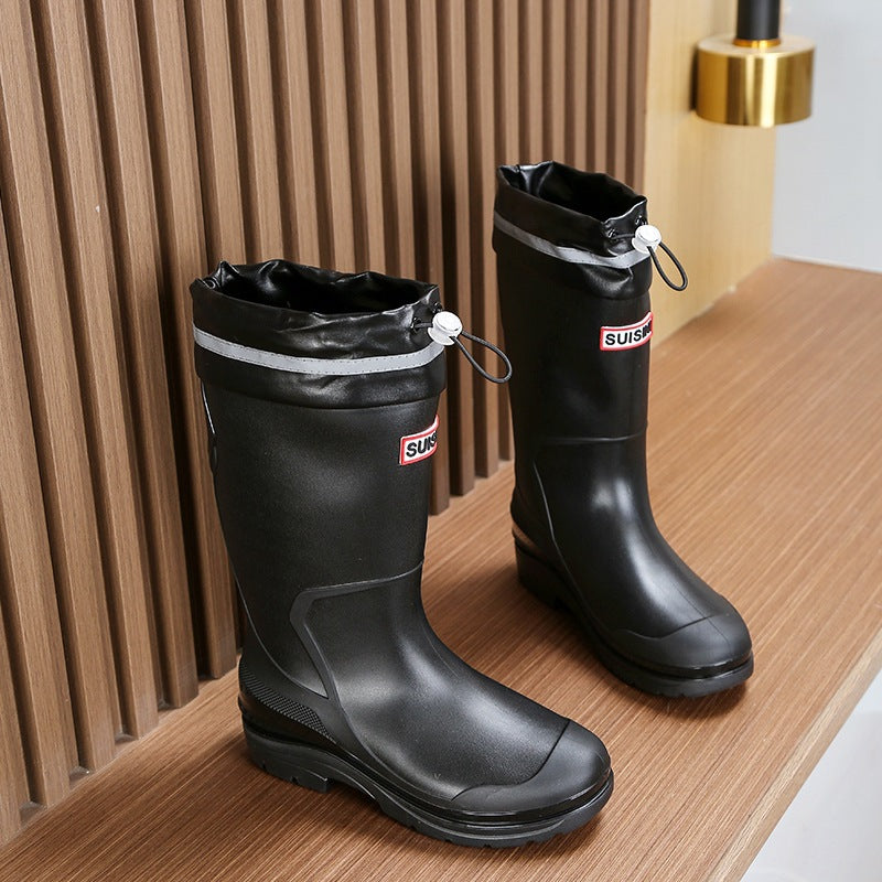 Long Tube Rain Boots for Women, Fashionable Cuffed Outdoor Lightweight Waterproof Shoes, Soft and Durable Rubber Boots for Japan Airlines Foreign Trade