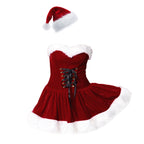 Red Fluffy Christmas Sexy Dress Red Cowboy Hat Pure Desire Set Santa Claus Costume