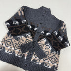 In Stock Korean Niche Trendy Brand Fair Isle Cardigan Coat for Women Loose Lazy Style High Neck Knitted Sweater