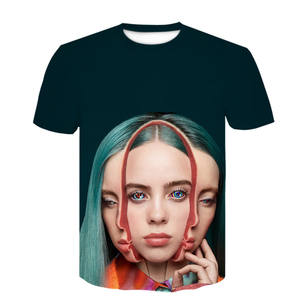 Celebrity Style Trendy Brand Billie 3D Digital Printing T Fashionable Short Sleeve T-Shirt