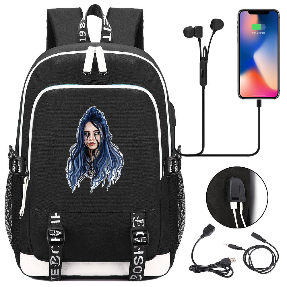 Celebrity Style Trend Billie Teenage Primary and Secondary School Students Schoolbag USB Men's and Women's Casual Backpack