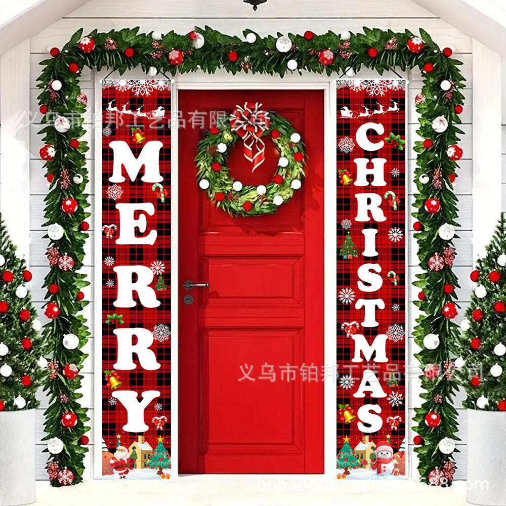 2026New Year Christmas Couplets Santa Claus Soldier Outdoor Decoration Door Curtain Hanging Flag Outdoor European and American