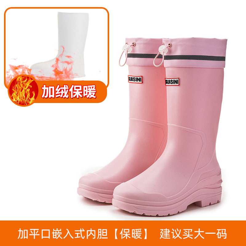Long Tube Rain Boots for Women, Fashionable Cuffed Outdoor Lightweight Waterproof Shoes, Soft and Durable Rubber Boots for Japan Airlines Foreign Trade