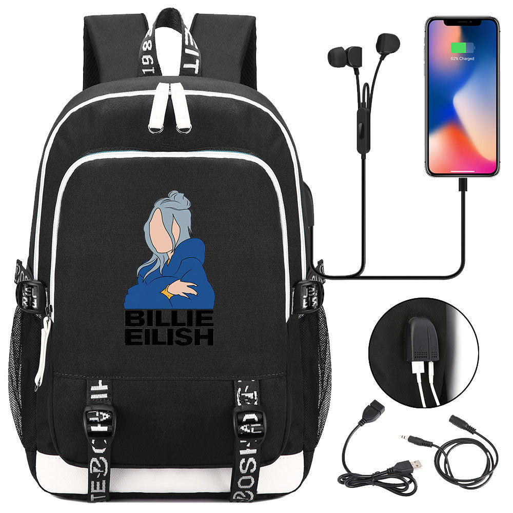 Celebrity Style Trend Billie Teenage Primary and Secondary School Students Schoolbag USB Men's and Women's Casual Backpack