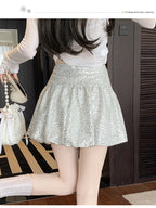 "Traitor" MV Vibe Sequin Skirt - Cream Coquette Mini