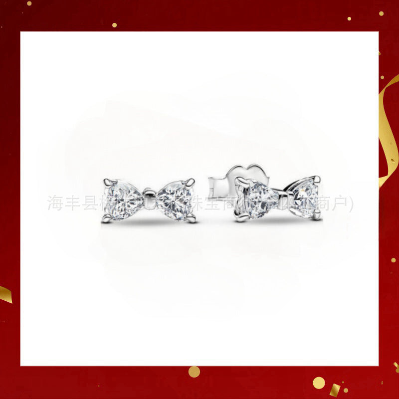 Panjia Silver Plated Hot Selling Product Bow Necklace Ear Stud Ring Bracelet4Set Gift Set Women's All-Matching