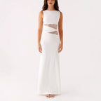 G25D047-2025Elegant Black Long Dress Slim Lace Stitching Drooping Slimming Premium Transparent