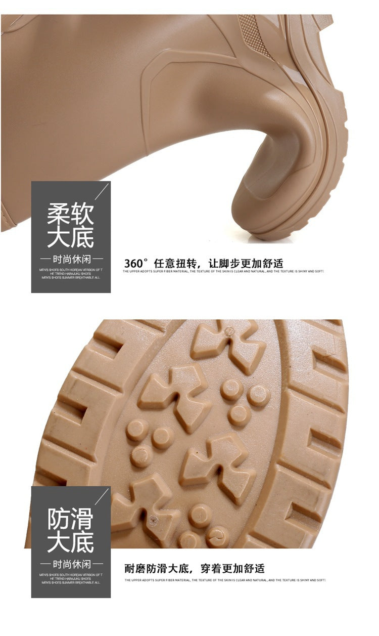 Long Tube Rain Boots for Women, Fashionable Cuffed Outdoor Lightweight Waterproof Shoes, Soft and Durable Rubber Boots for Japan Airlines Foreign Trade