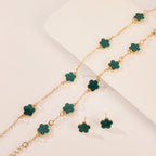 Same Style as Stars2025New Five-leaf Clover Jewelry Set for Women Simple Petal Necklace Five-leaf Flower Bracelet Ring Earrings4Set shipped together for safety