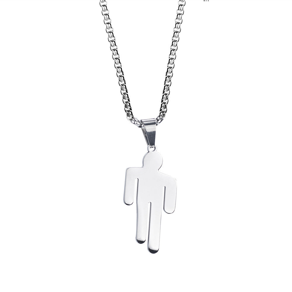 Celebrity Style Hip-Hop Fashion Billie Trendy Titanium Steel Pendant Necklace for Men and Women, Same Style as Influencers