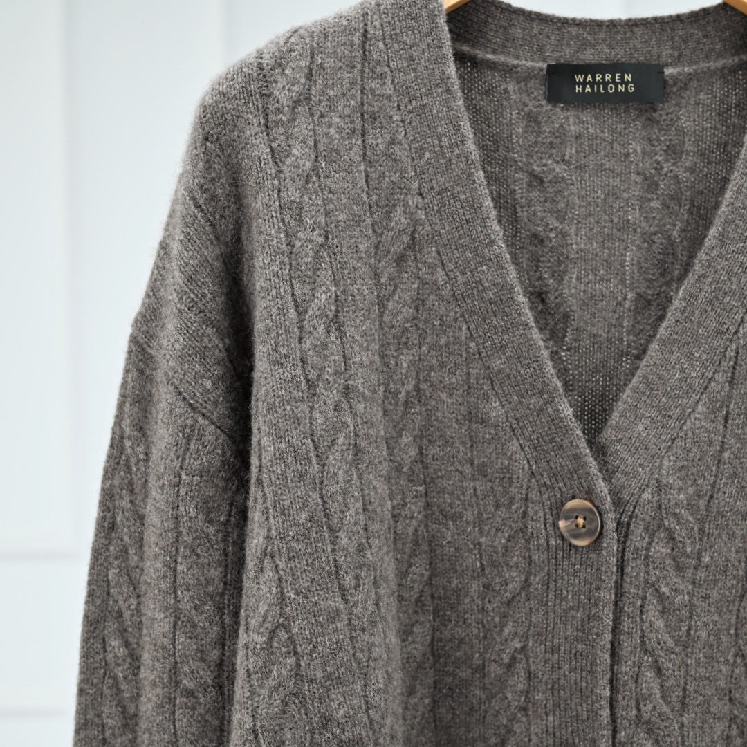 Monet Casual Chic with an Elegant Feel Cable Knit Wool Cashmere Round Neck Long Sleeve Sweater for Women